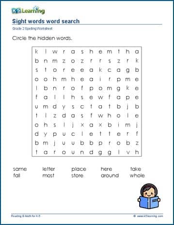 Grade 2 spelling worksheet word search