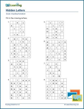 Grade 3 spelling worksheet hidden letters