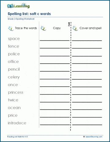 Spelling list: Soft c and g words | K5 Learning