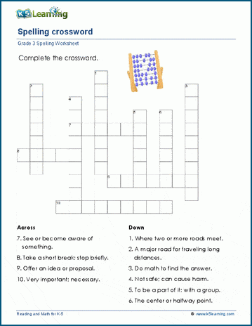 Grade 3 spelling crosswords