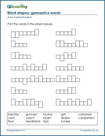 Grade 3 spelling worksheet word shapes
