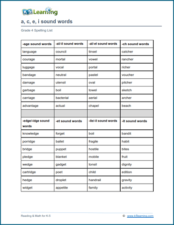 fourth grade spelling words k5 learning