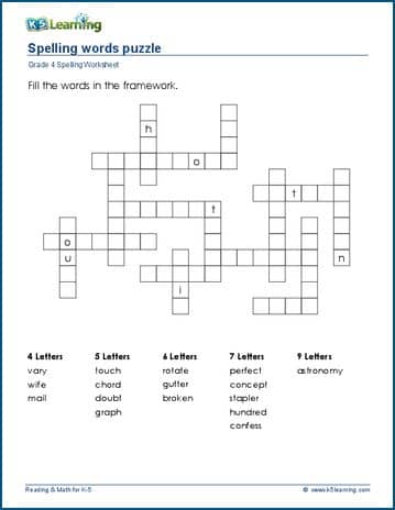 Grade 4 spelling worksheet framework