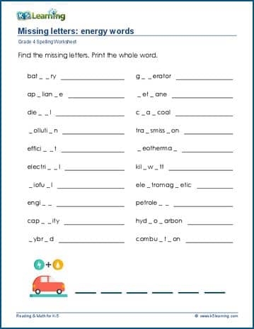 missing letters for grade 4 k5 learning