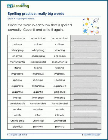 Grade 4 Spelling worksheet spelling challenge