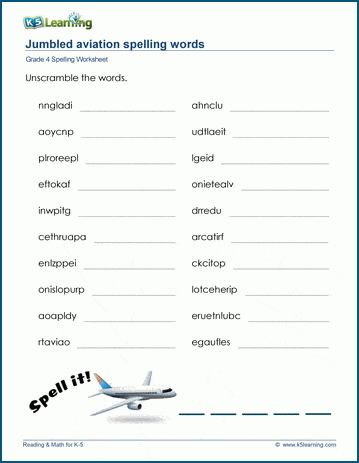 Sample Grade 4 Spelling Worksheet