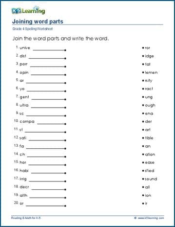 Grade 4 spelling worksheet word links