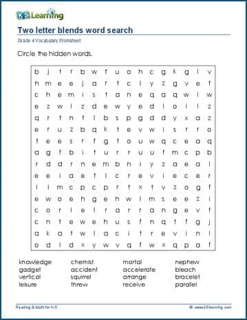 Word Search For Grade 4 K5 Learning