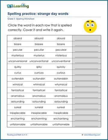 Grade 5 spelling worksheet spelling challenge