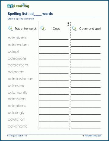 Spelling practice - grade 5 prefix words 1