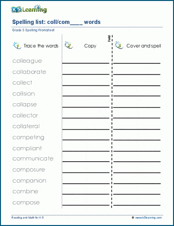 Spelling practice - grade 5 spelling prefix words 2