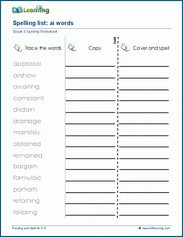 Grade 5 Spelling List Practice