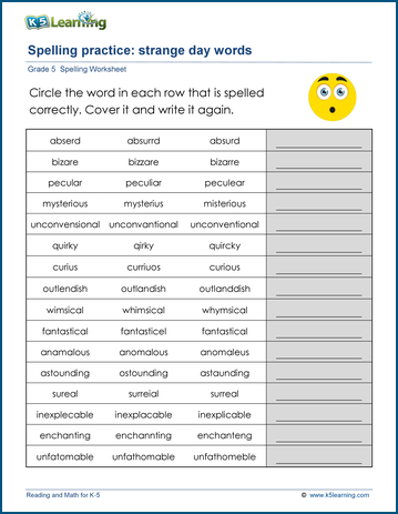 Sample Grade 5 Spelling Worksheet