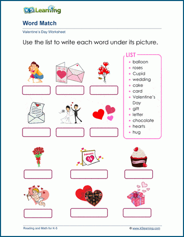 Valentine's Day Vocabulary Worksheets | K5 Learning