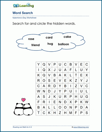 Valentine word search puzzles