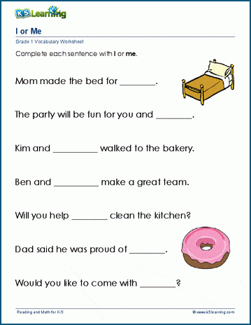 I Or Me In Sentences K5 Learning