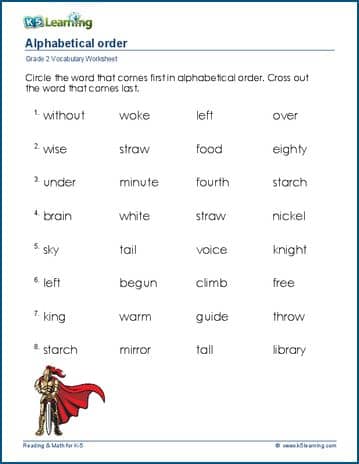 Grade 2 vocabulary worksheet alphabetical order