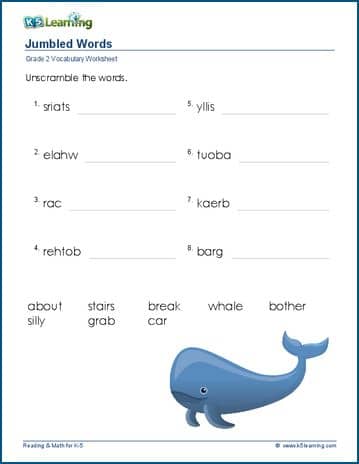 Grade 2 vocabulary worksheet jumbled words