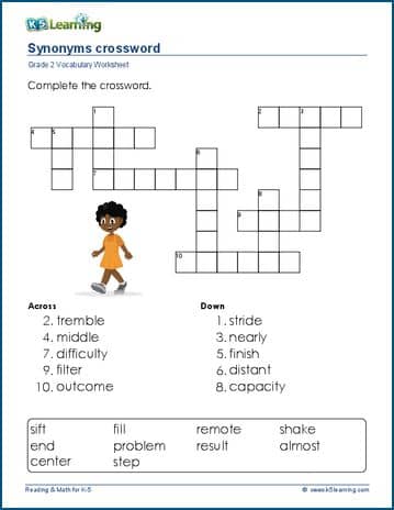 Grade 2 vocabulary worksheet synonym crosswords