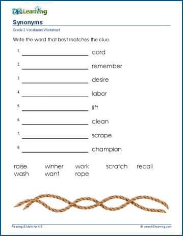Grade 2 vocabulary worksheet synonyms