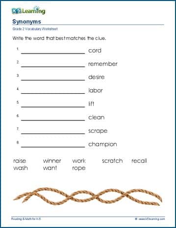 Determine the Meaning of Words Using Synonyms in Context #2, Worksheet, Education.com