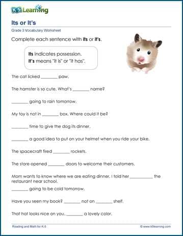 Its or it's worksheets | K5 Learning
