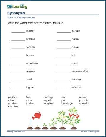 Grade 3 Vocabulary Worksheet synonyms