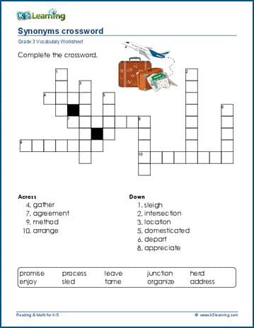 Grade 3 synonyms crosswords