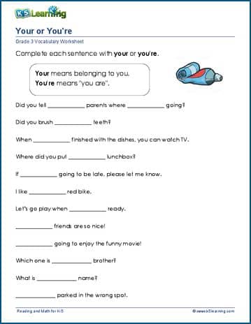 Your or you're worksheets | K5 Learning