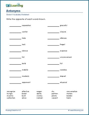 Antonyms worksheets | K5 Learning