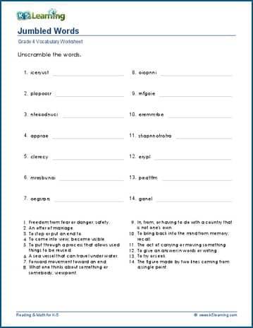 Jumbled words worksheets for grade 4 | K5 Learning