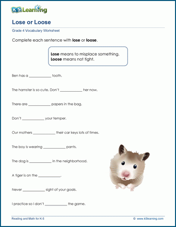 lose or loose worksheet