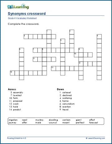 Grade 4 synonyms crosswords