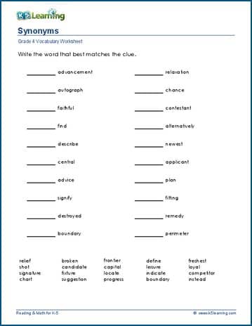 synonyms worksheets k5 learning