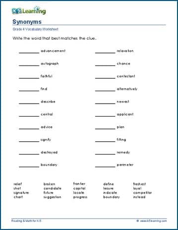 Synonyms worksheets | K5 Learning