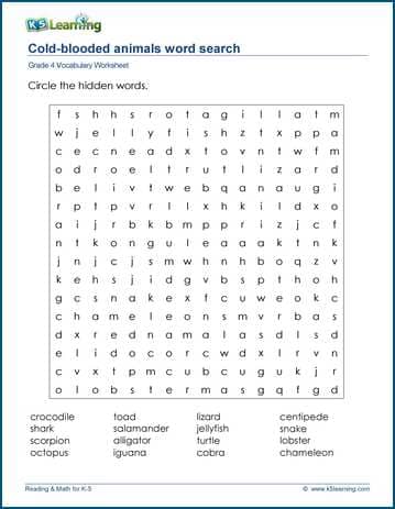 Grade 4 Vocabulary Worksheet word search