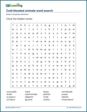 Grade 4 Vocabulary Word Search