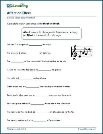 Affect or effect in sentences | K5 Learning