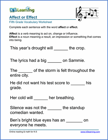 affect or effect worksheet