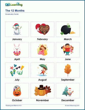 Calendar words & vocabulary cards worksheet