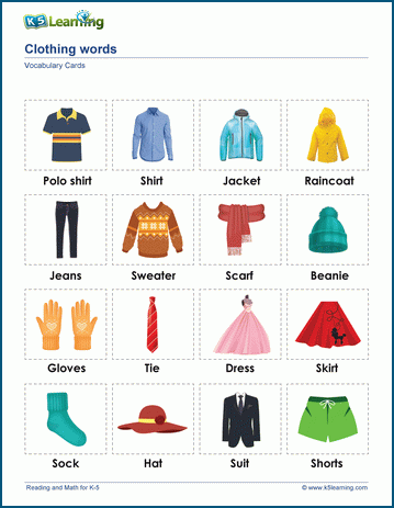 Clothing words & vocabulary cards worksheet