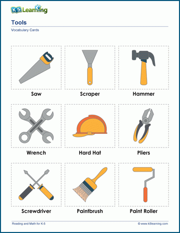 Construction words & vocabulary cards worksheet