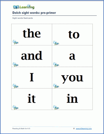 free printable sight word flashcards kindergarten