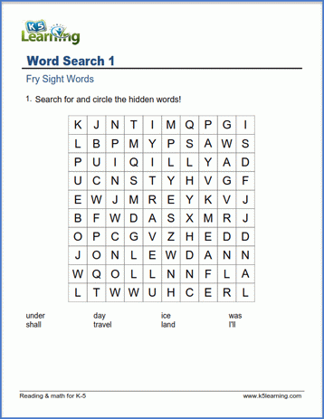 word search using Fry words only