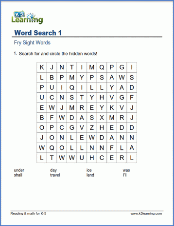 fry word search k5 learning