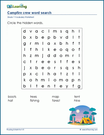 Grade 1 word search: Camping