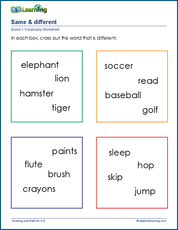 word categorization for grade 1 k5 learning