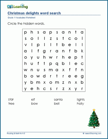 Grade 1 word search: Christmas
