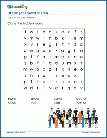 Grade 1 jobs word search