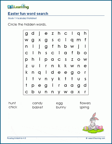Grade 1 word search: Easter